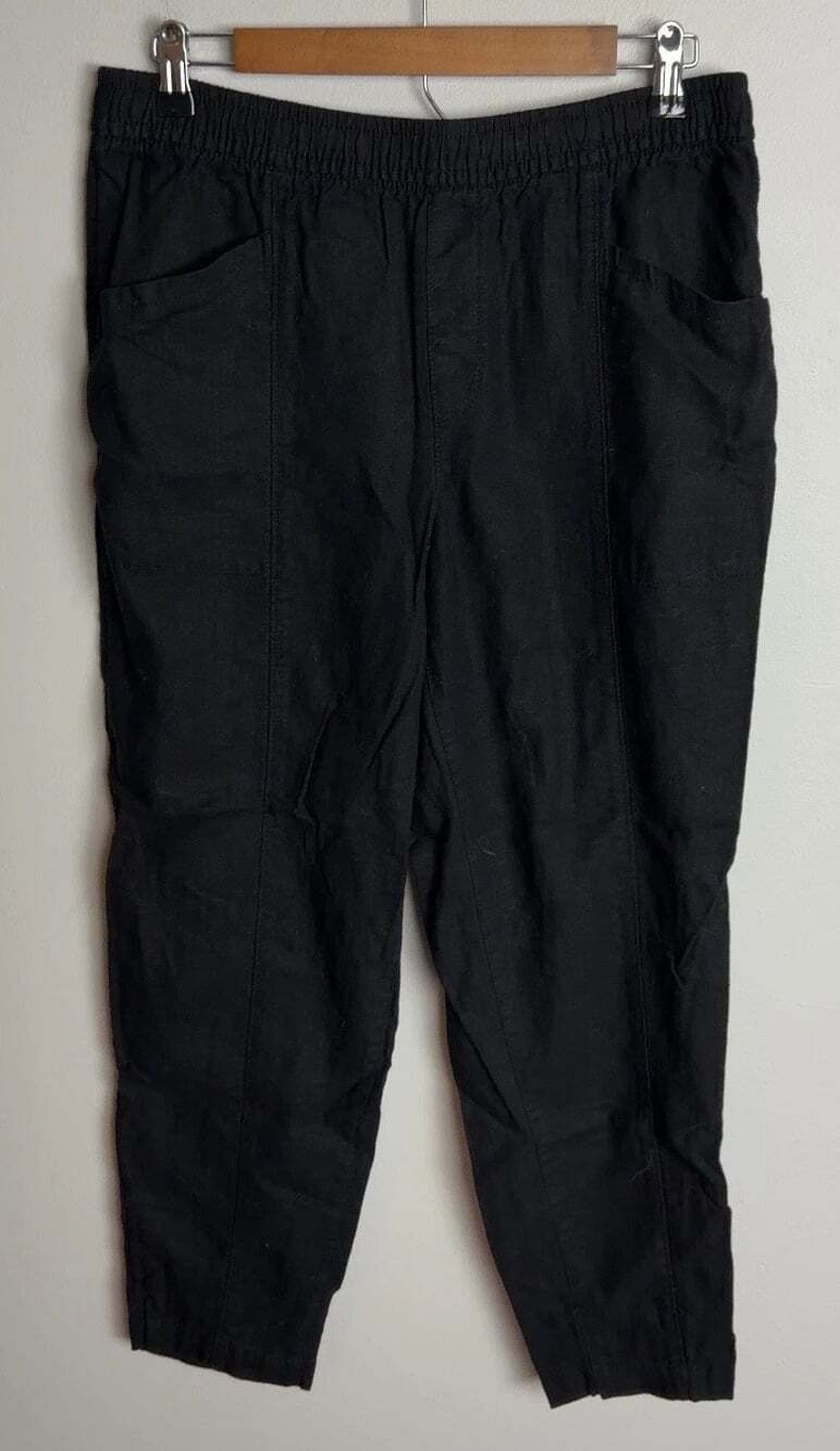 Old Navy Black High Rise Linen Blend Crop Pants Size Medium Pull On Women’s